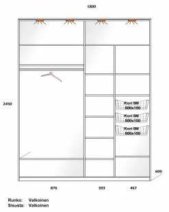 Lakeus Design Oy LAKEUS DESIGN Liukuovikaappi Mittatilauksena 180 X 60 X 245 Cm -säilytyshuonekalukauppa 445489 Lakeus komero 1 sisusta