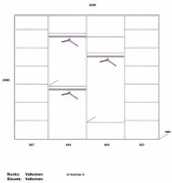 Lakeus Design Oy LAKEUS DESIGN Liukuovikaappi Mittatilauksena 250 X 60 X 240 Cm -säilytyshuonekalukauppa 445704 Lakeus komero 4 5 sisusta