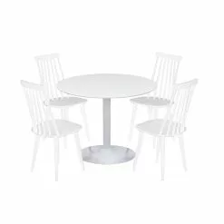 Eureka-import Oy CITY/VEETI 4 Hengen Pyöreä Ruokailuryhmä -säilytyshuonekalukauppa City poyta valkoinen Veetituoli valkoinen