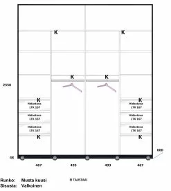 Lakeus Design Oy LAKEUS DESIGN Liukuovikaappi Mittatilauksena 200 X 60 X 255 Cm -säilytyshuonekalukauppa Lakeus komero 16 sisusta