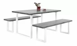 Vilbel Ou VENLA 4 Hengen Penkkiryhmä Lankkupöydällä Ja Suorilla Metallijaloilla -säilytyshuonekalukauppa Nauvo ryhma 150 harmaa valk