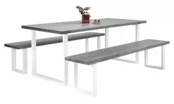 Vilbel Ou VENLA 6 Hengen Penkkiryhmä Lankkupöydällä Ja Suorilla Metallijaloilla -säilytyshuonekalukauppa Nauvo ryhma 200 harmaa valk