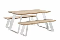 Vilbel Ou VENLA 4 Hengen Penkkiryhmä Lankkupöydällä Ja Vinoilla Metallijaloilla -säilytyshuonekalukauppa Venla ryhma 150cm antiikki metallijalat vino valkoinen c36fe2e3 aff6 4bcd 8b08 f377453f1f85