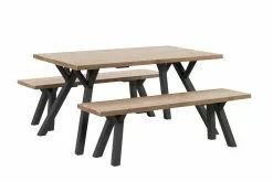 Vilbel Ou VENLA 4 Hengen Penkkiryhmä Lankkupöydällä Ja Puujaloilla -säilytyshuonekalukauppa Venla ryhma 150cm antiikki puujalat musta