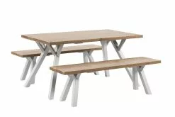 Vilbel Ou VENLA 4 Hengen Penkkiryhmä Lankkupöydällä Ja Puujaloilla -säilytyshuonekalukauppa Venla ryhma 150cm antiikki puujalat valkoinen