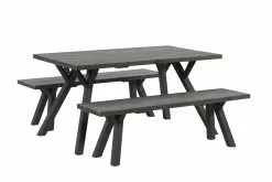 Vilbel Ou VENLA 4 Hengen Penkkiryhmä Lankkupöydällä Ja Puujaloilla -säilytyshuonekalukauppa Venla ryhma 150cm harmaa puujalat musta